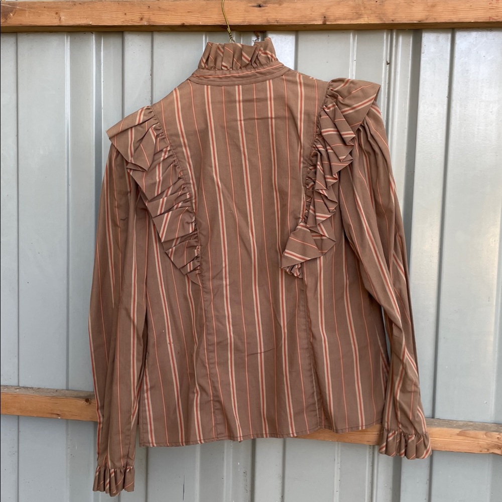 Brown Striped Ruffle Blouse - Picture 4 of 5